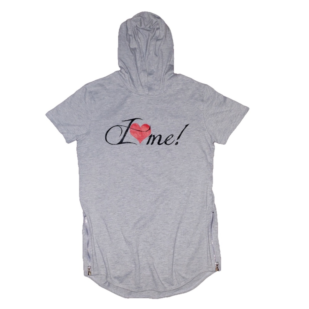 Gray hooded "I Love Me" t-shirt